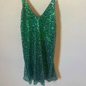 Lulu’s Green Sequin backless mini dress